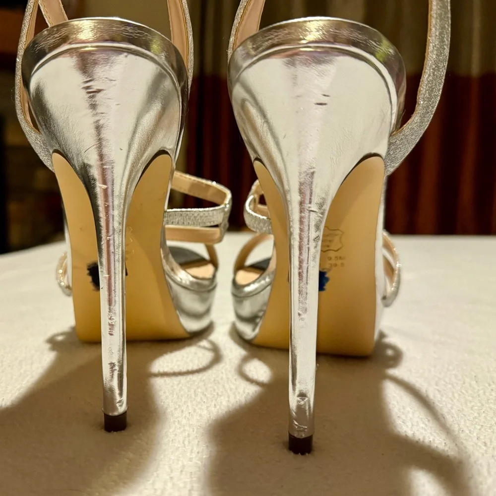 (9.5) Nina Wrapping Silver Glitter Strap 5” Platform Stiletto Sandals